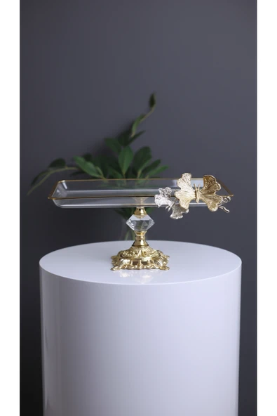 ÇNR Home Collection Kelebekli Gold Döküm Ayaklı Sunumluk Kurabiyelik ürün görseli 1