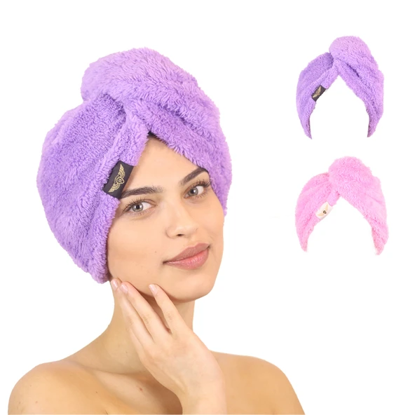 2'li Paket Mikrofiber Saç Havlusu (Lila-Pembe) ürün görseli 1