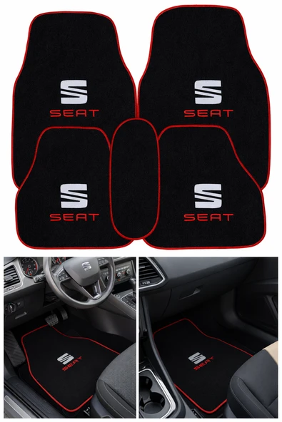 Seat Uyumlu Nakış İşlemeli 5’li Oto Halı Paspas - Siyah Araç İçi Paspas Seti ürün görseli 1