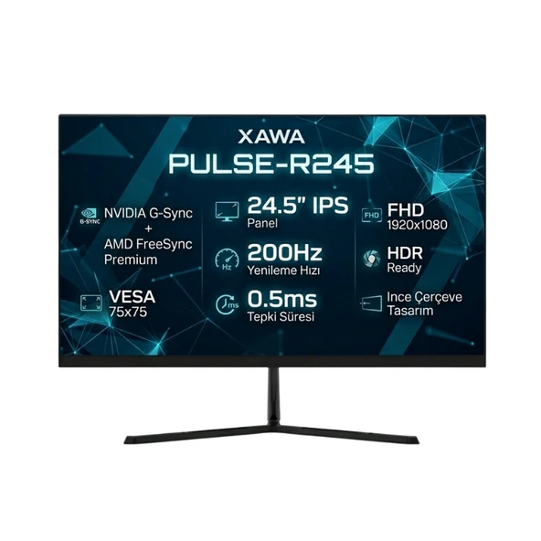 XAWA 24.5" Pulse-R245 200Hz 0.5Ms DP+HDMI Gsync/Freesync FHD IPS Oyuncu Monitör ürün görseli 1