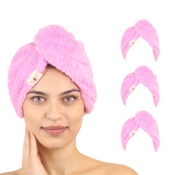 3'lü Paket Mikrofiber Saç Havlusu(Pembe-Pembe-Pembe) ürün görseli 1