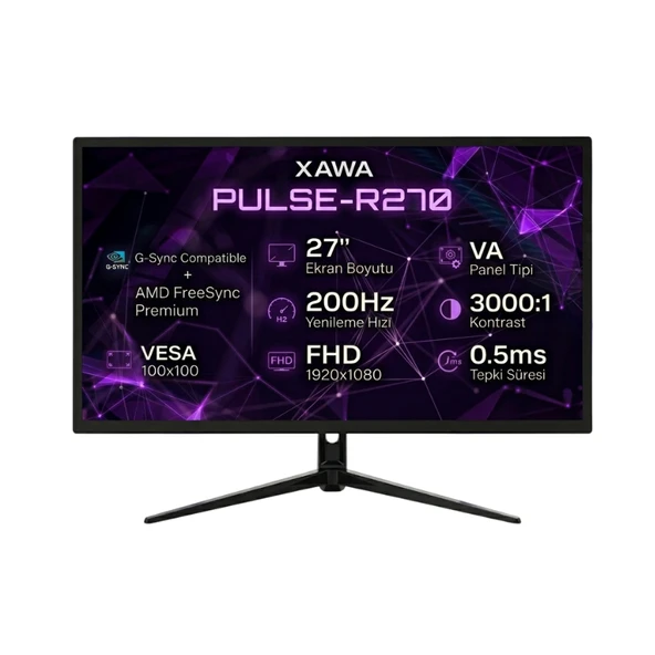 XAWA 27" Pulse-R270 200Hz 0.5Ms DP+HDMI Gsync/Freesync FHD VA Oyuncu Monitör ürün görseli 1