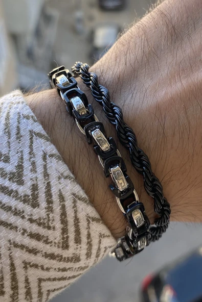 TOMKORS Erkek çelik bileklik 2 li set özel lüks zincir renk atmaz kararmaz solmaz ürün görseli 1
