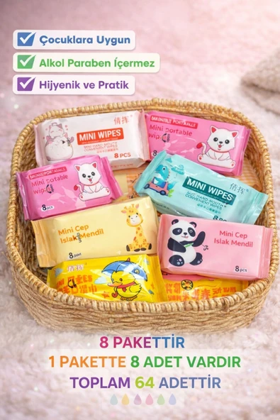 Jack Ferrero 8 Paket Mini Islak Mendil Taşınabilir Cep Tipi Islak Mendil ürün görseli 1