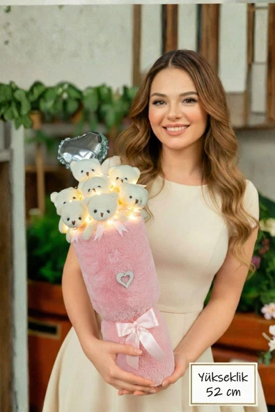 Sevgililer Gününe ÖZEL: Deluxe Pembe Peluş Ayıcık LED Işıklı Kalp Balonlu Peluş Vazo Tasarımlı Ayıcık Buketi ürün görseli 1
