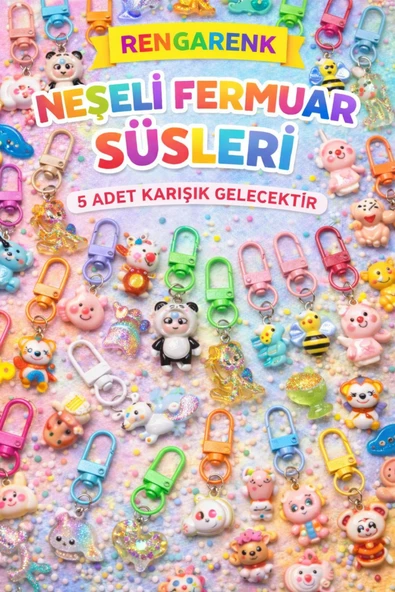 Jack Ferrero Kawaii Sevimli Anahtarlık ve Fermuar Süsü–Renkli Mini Figür Charm-Çanta Kalemlik Cüzdan Süsü-5 adet ürün görseli 1