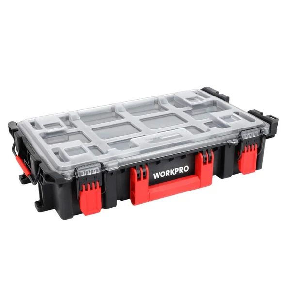 WORKPRO WP283029 24Lt 12 Gözlü Şeffaf Kapaklı İstiflenebilir 56x35x12,5cm Profesyonel Organizer Takım Çantası ürün görseli 1