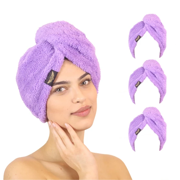 3'lü Paket Mikrofiber Saç Havlusu(Lila-Lila-Lila) ürün görseli 1