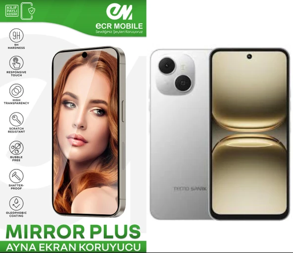 Tecno Spark 40C ile Uyumlu Ayna (Mirror) 9H Kırılmaz Nano Ekran Koruyucu | Ekran Kapalıyken Ayna ürün görseli 1