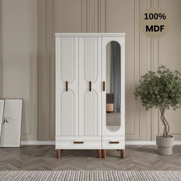 Zen 3 kapak MDF ayaklı tasarım aynalı country gardırop ürün görseli 1