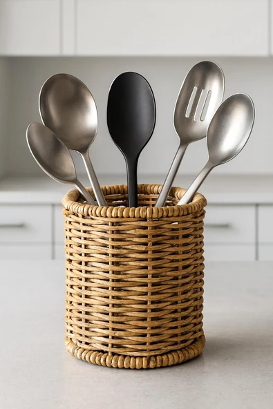 Rattan Mutfak Kaşıklık Düzenleyici Organizer ürün görseli 1