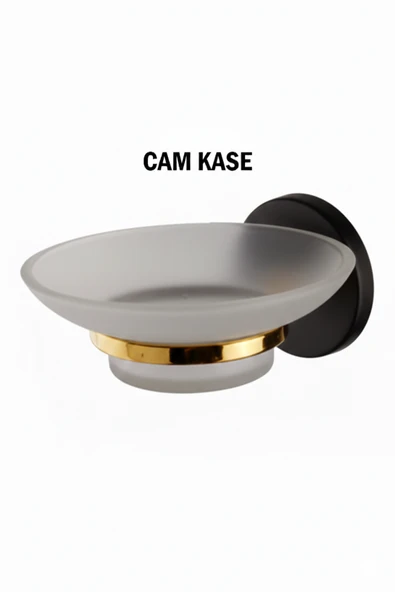 Sabunluk Cam Kaseli Siyah Gold Renk ürün görseli 1