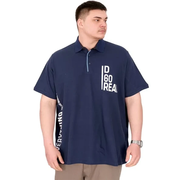 Büyük Beden Erkek T-Shirt Polo Yaka REAL 25309 İndigo ürün görseli 1