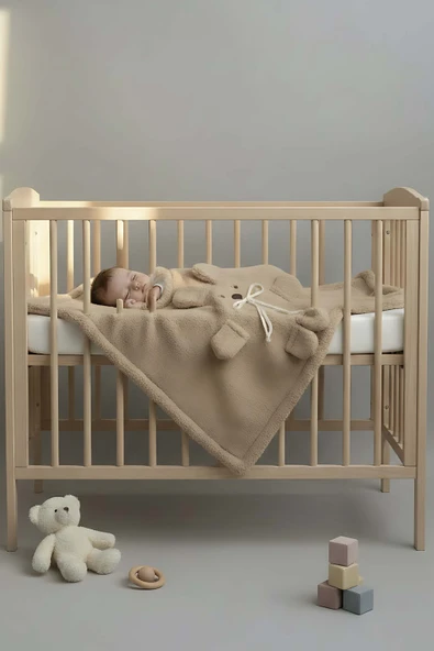 Ayıcık Figürlü Kahverengi Peluş Bebek Battaniyesi ürün görseli 1