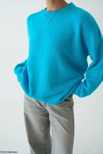 Bisiklet Yaka Oversize Triko Kazak - Resim 11