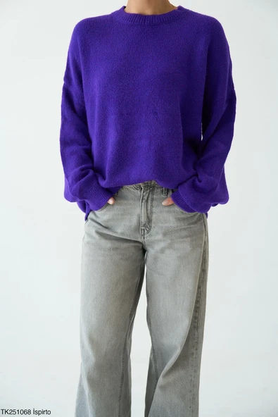 Bisiklet Yaka Oversize Triko Kazak - Resim 8