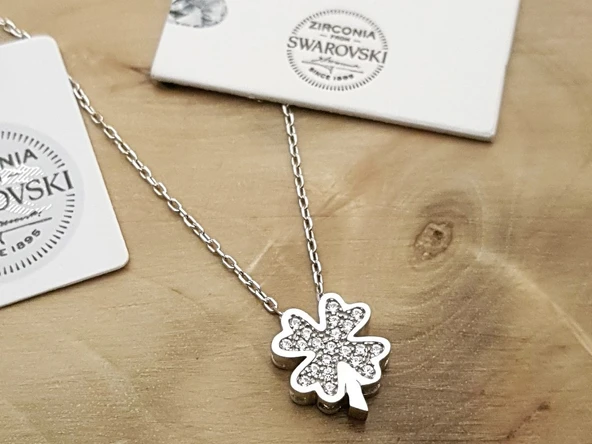 Swarovski Taşlı Yonca Gümüş Kolye - Resim 2