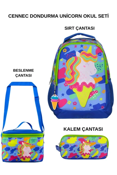 Cennec Dondurma Unicorn 3’lü Set – Sırt Çantası, Beslenme Çantası ve Kalem Kutusu ürün görseli 1