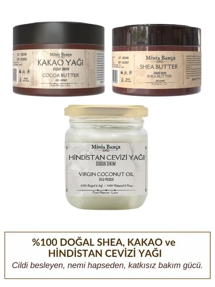 Soğuk Sıkım Shea Butter, Kakao ve Hindistan Cevizi Yağı (%100 Doğal & Saf) - 250 ml ürün görseli 1