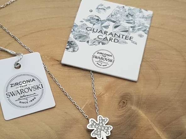 Swarovski Taşlı Yonca Gümüş Kolye - Resim 3
