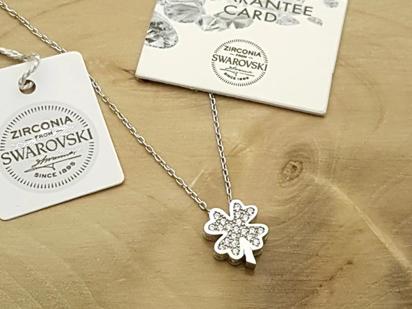 Swarovski Taşlı Yonca Gümüş Kolye ürün görseli 1