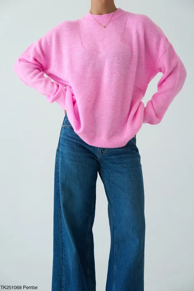 Bisiklet Yaka Oversize Triko Kazak - Resim 6