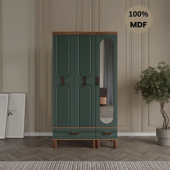 Zen 3 kapak MDF ayaklı tasarım aynalı country gardırop ürün görseli 1