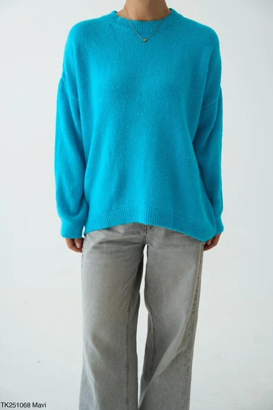 Bisiklet Yaka Oversize Triko Kazak - Resim 12