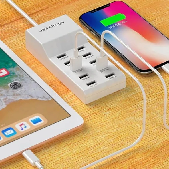 10 Port Çoklu Usb Şarj Istasyonu 10 Lu Usb Şarj Cihazı ürün görseli 1