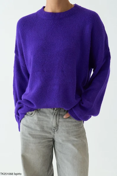 Bisiklet Yaka Oversize Triko Kazak - Resim 9