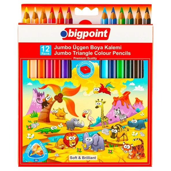 Bigpoint Jumbo Üçgen Kuru Boya Kalemi 12 Renk x 12 Adet ürün görseli 1