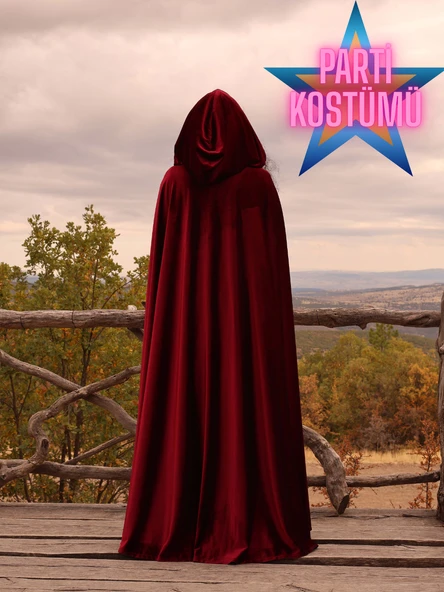Kırmızı Kadife Pelerin Parti Cosplay Kostümü ürün görseli 1