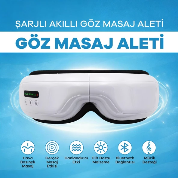 Bluetoothlu Akıllı Göz Masaj Cihazı - Göz Yorgunluğu İçin Isıtmalı Hava Basınçlı Şarjlı Alet ürün görseli 1