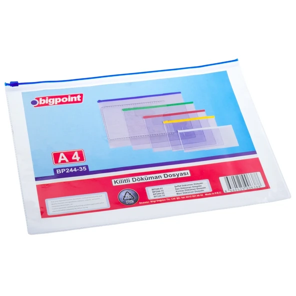 Bigpoint Kilitli Döküman Dosyası A4 PVC Mavi x 12 Adet ürün görseli 1
