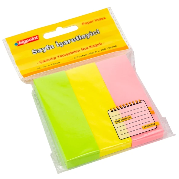 Bigpoint Yapışkanlı Not Kağıdı 3 Neon Renk 25x75mm x 24 Adet ürün görseli 1