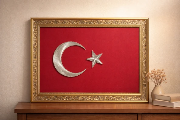 Filografi Türk Bayrağı Çerçeveli Dekoratif Duvar Tablosu (35×50 cm) ürün görseli 1