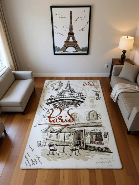 Dinarsu Halı Klasik Serisi %100 Akrilik Paris Desenli 125 X 200 Bej Rengi ürün görseli 1