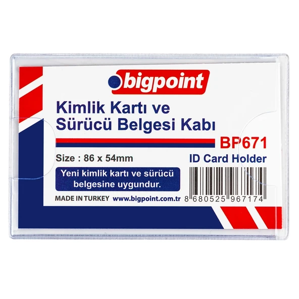 Bigpoint Kimlik, Ehliyet Kabı Yatay Şeffaf 86x54mm x 100 Adet ürün görseli 1
