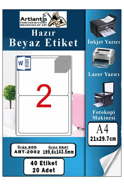 A4 Hazır Etiket 199.6x143.5 mm 20 Sayfa 1 Paket Kendinden Yapışkanlı Fotokopi Lazer İnkjet Kağıdı Yazıcılar İçin Uyumlu ürün görseli 1