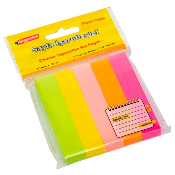 Bigpoint Yapışkanlı Not Kağıdı 5 Neon Renk 15x75mm x 24 Adet ürün görseli 1