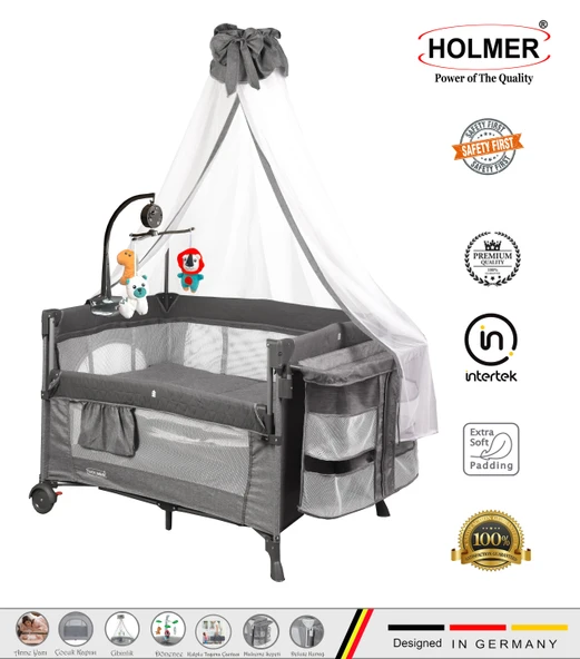 Holmer Coolstyle (Deluxe Kumaş) Premium Cibinlikli Dönenceli Anne Yanı/oyun Parkı/park Yatak 70 x 110 cm ürün görseli 1