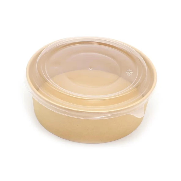 Omeyva Yuvarlak Şeffaf Kapaklı Kağıt Karton Kraft Salata Yemek Kabı Kase- 38 Oz - 1100 Ml. -30 Adet ürün görseli 1