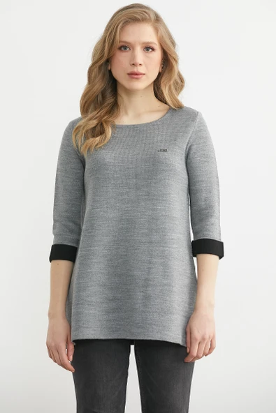 Truvakar Kol Yanı Yırtmaçlı Triko Kazak - Gri - Siyah ürün görseli 1