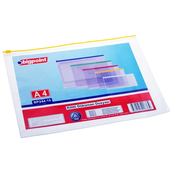 Bigpoint Kilitli Döküman Dosyası A4 PVC Sarı x 12 Adet ürün görseli 1