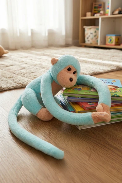 Elleri Yapışan Oyun Ve Uyku Arkadaşı Peluş Maymun Turkuaz ürün görseli 1