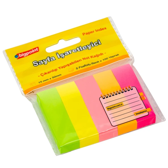 Bigpoint Yapışkanlı Not Kağıdı 5 Neon Renk 15x50mm x 24 Adet ürün görseli 1