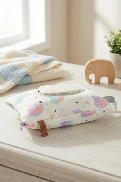 Askılı Taşınabilir Anne Bebek Fermuarlı Islak Mendil Kılıf Bebek Arabası Beşik Kenarı Çanta Elephant ürün görseli 1