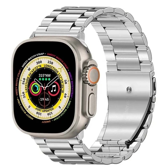 Apple Watch Ultra Seri 49mm Uyumlu Ironweft Döküm Çelik Metal Kordon  Gümüş ürün görseli 1