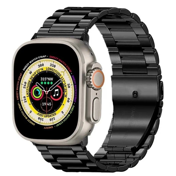 Apple Watch Ultra Seri 49mm Uyumlu Ironweft Döküm Çelik Metal Kordon  Siyah ürün görseli 1