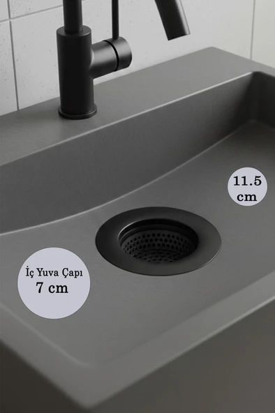 Paslanmaz Çelik Siyah Büyük Boy Evye Lavabo Süzgeci Süzgeç 11.5cm ürün görseli 1